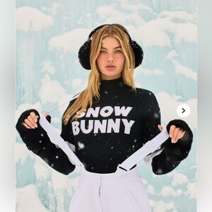 Black Snow Bunny Sweater with White Text